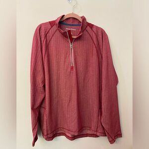 Tommy Bahama 1/4 ZIP Red Herringbone Shirt Men Size XL